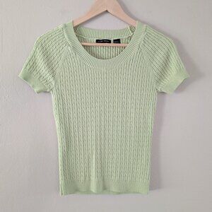 Jeanne Pierre Pistachio Green Short Sleeve Cable Knit Sweater Preppy Twee Size S